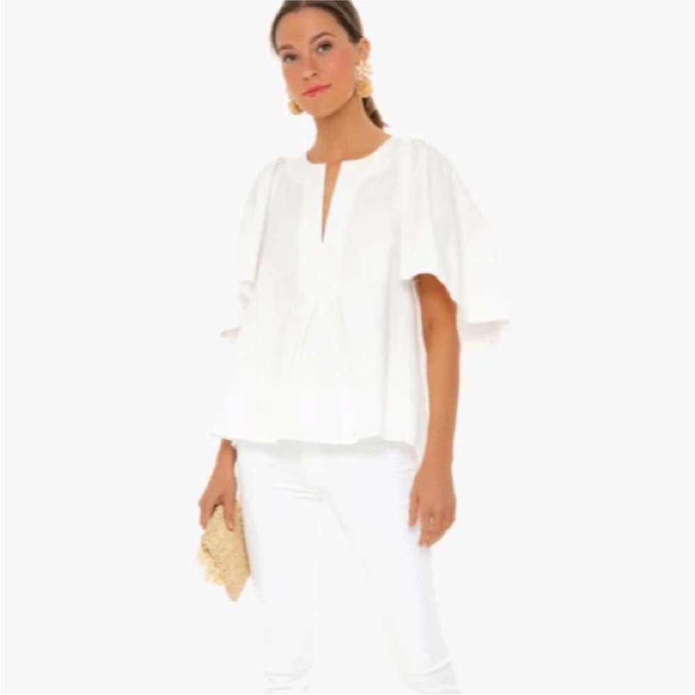 Pomander Place White Split-Neck Flutter Sleeve Blouse - Picture 2 of 9